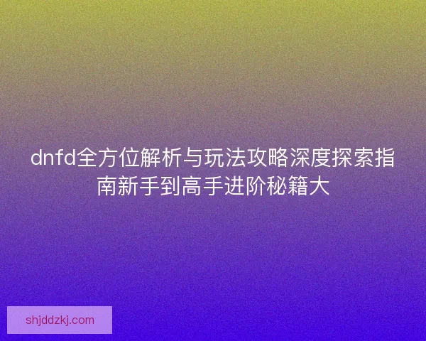 dnfd全方位解析与玩法攻略深度探索指南新手到高手进阶秘籍大